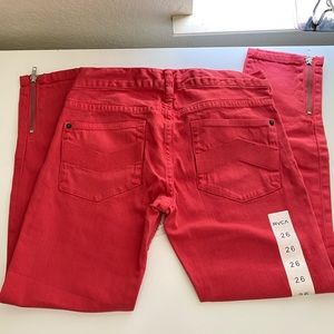 RVCA smokes neon red cropped skinny jeans sz26